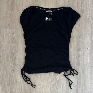 DKNY Black Short Sleeve Ruched Top